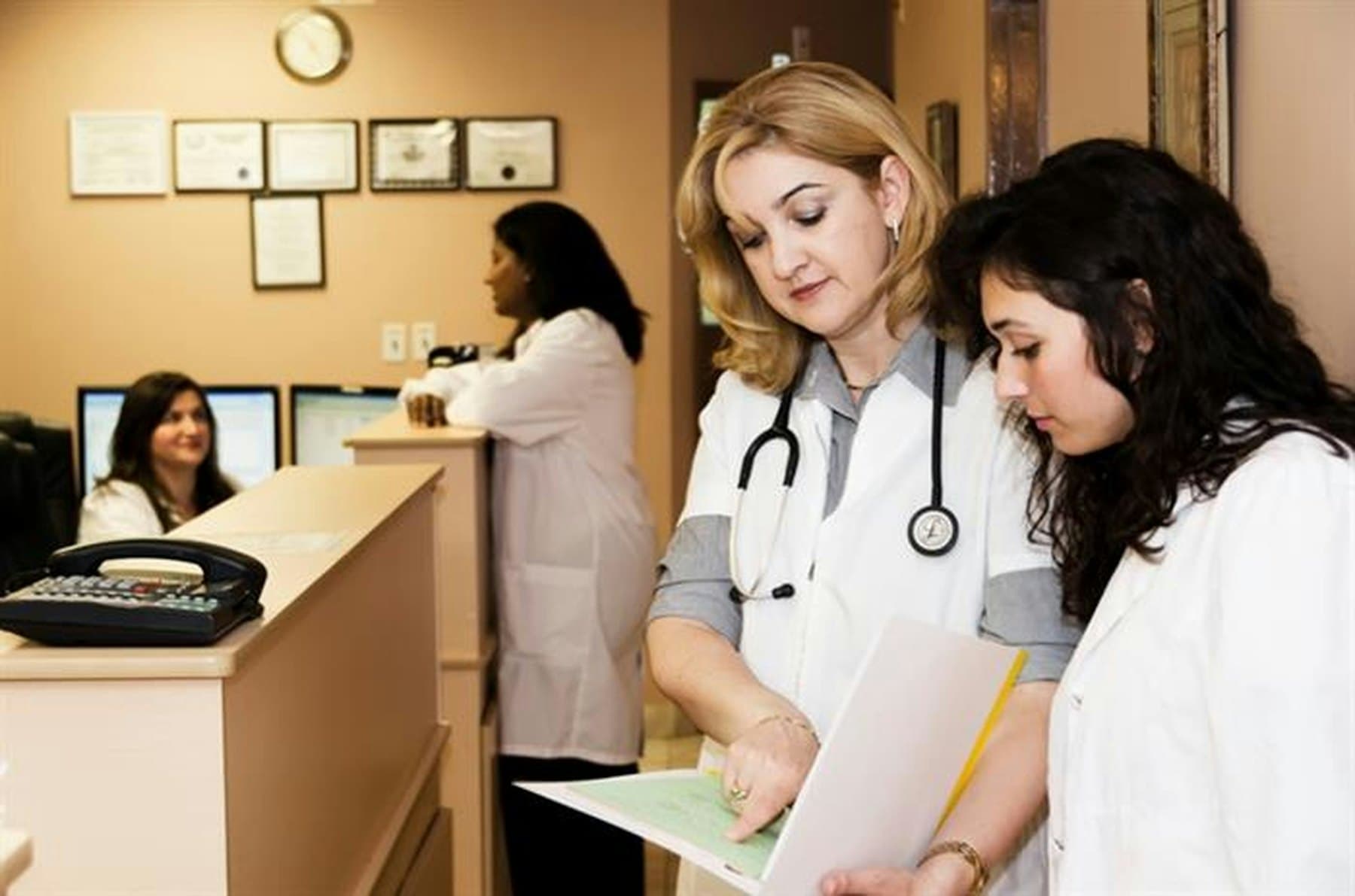 Occupational health assessment being carried out in a clinical setting