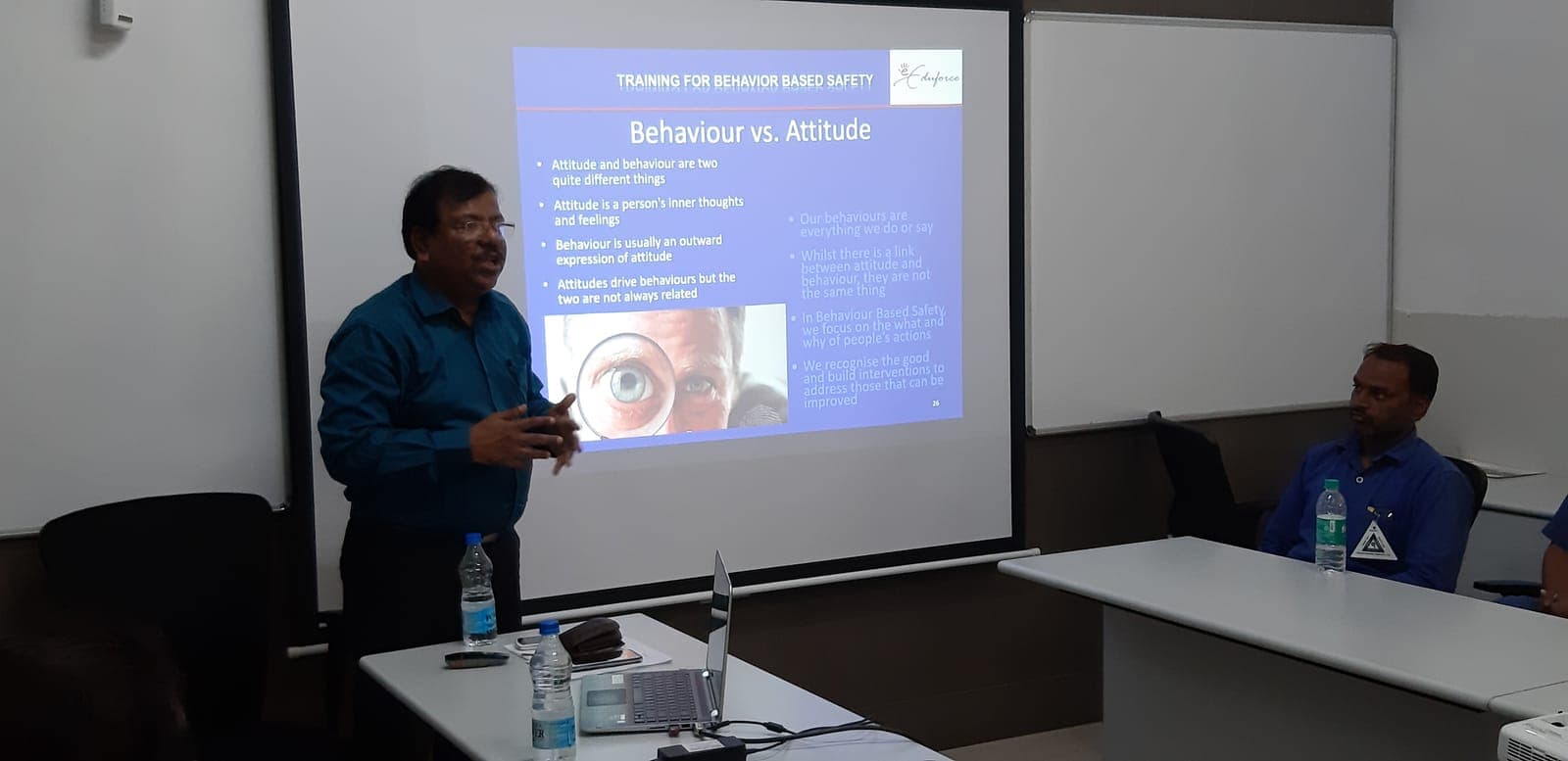 Eduforce trainer presenting a behaviour-based safety session on behaviour and attitude to a class